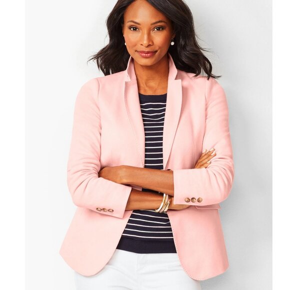 Talbots Aberdeen Piqué Knit Blazer Light Pink Women's Size 8 Business Casual - Picture 1 of 7
